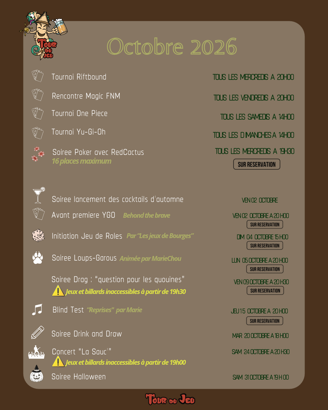 planning du mois d'octobre